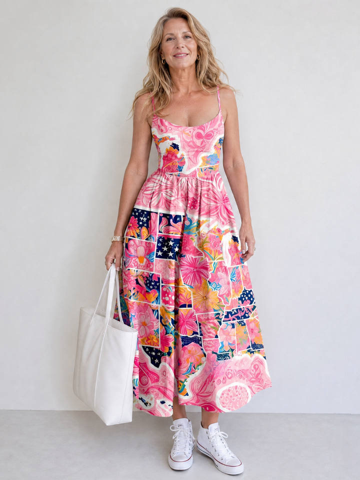 Valhala | Patchwork Floral Print Midi Dress