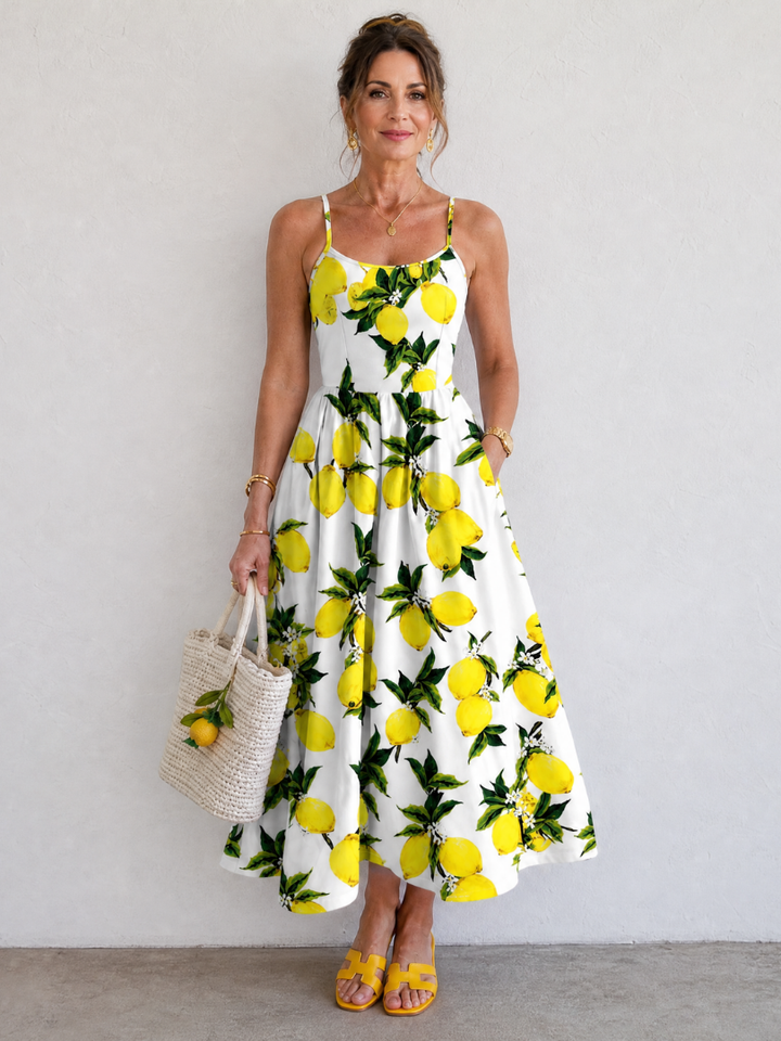 Limonelle | Lemon Print Sleeveless Midi Dress