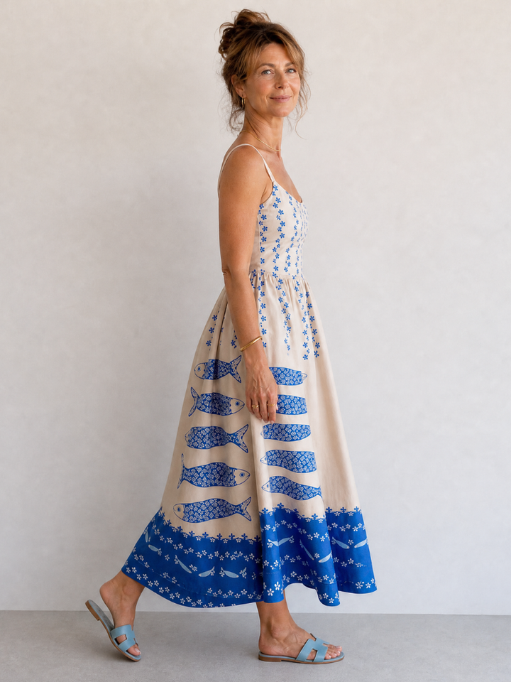 Mukara | Fish Print Sleeveless Midi Dress
