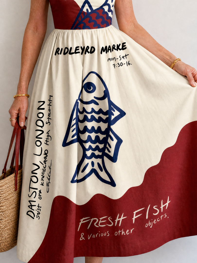 Eiope | Fish Graphic Sleeveless Midi Dress