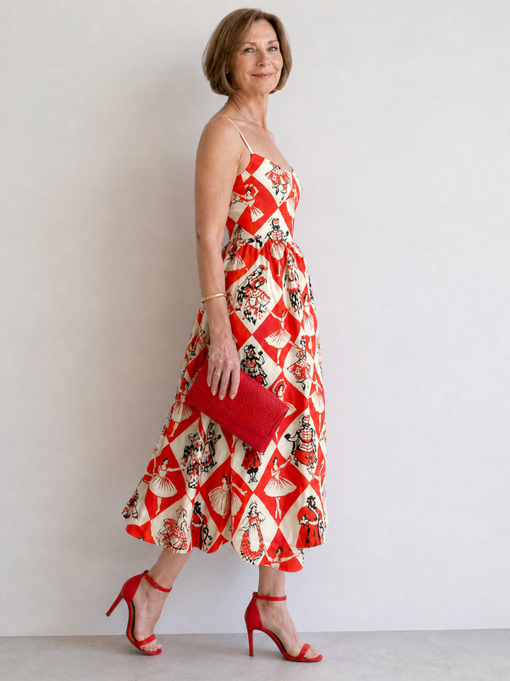 Virelina | Diamond Print Sleeveless Midi Dress