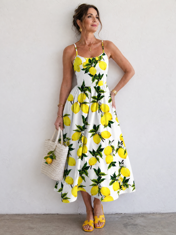 Limonelle | Lemon Print Sleeveless Midi Dress