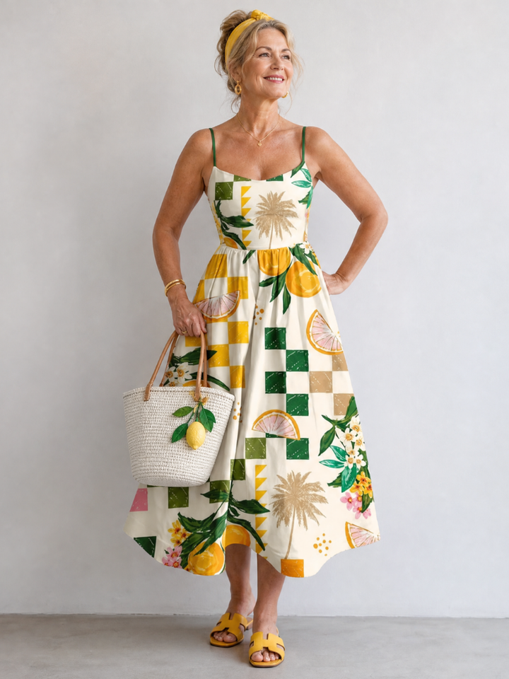Aurexia | Citrus Print Sleeveless Midi Dress