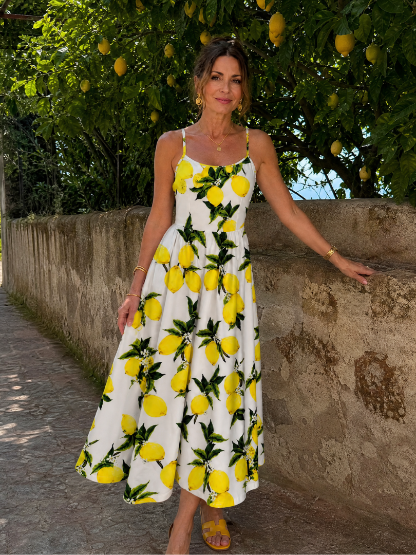 Limonelle | Lemon Print Sleeveless Midi Dress