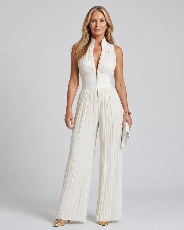 Valentina | White Pleated Jumpsuit